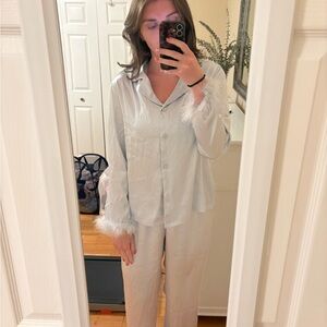 Linea Donatella light blue  Feather-Trim Pajama Set